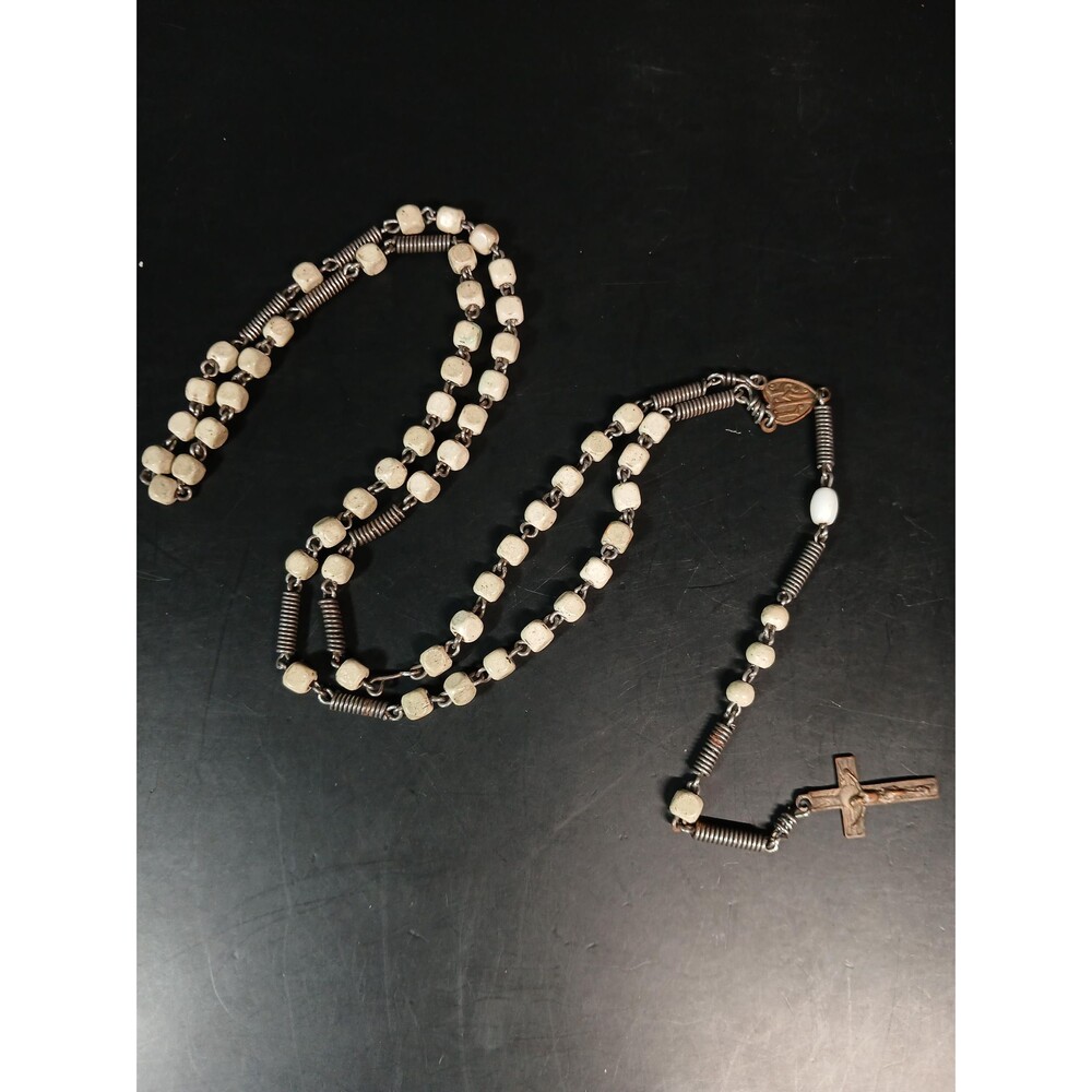 Vintage French Copper Beaded Devotional Rosary Choker Necklace